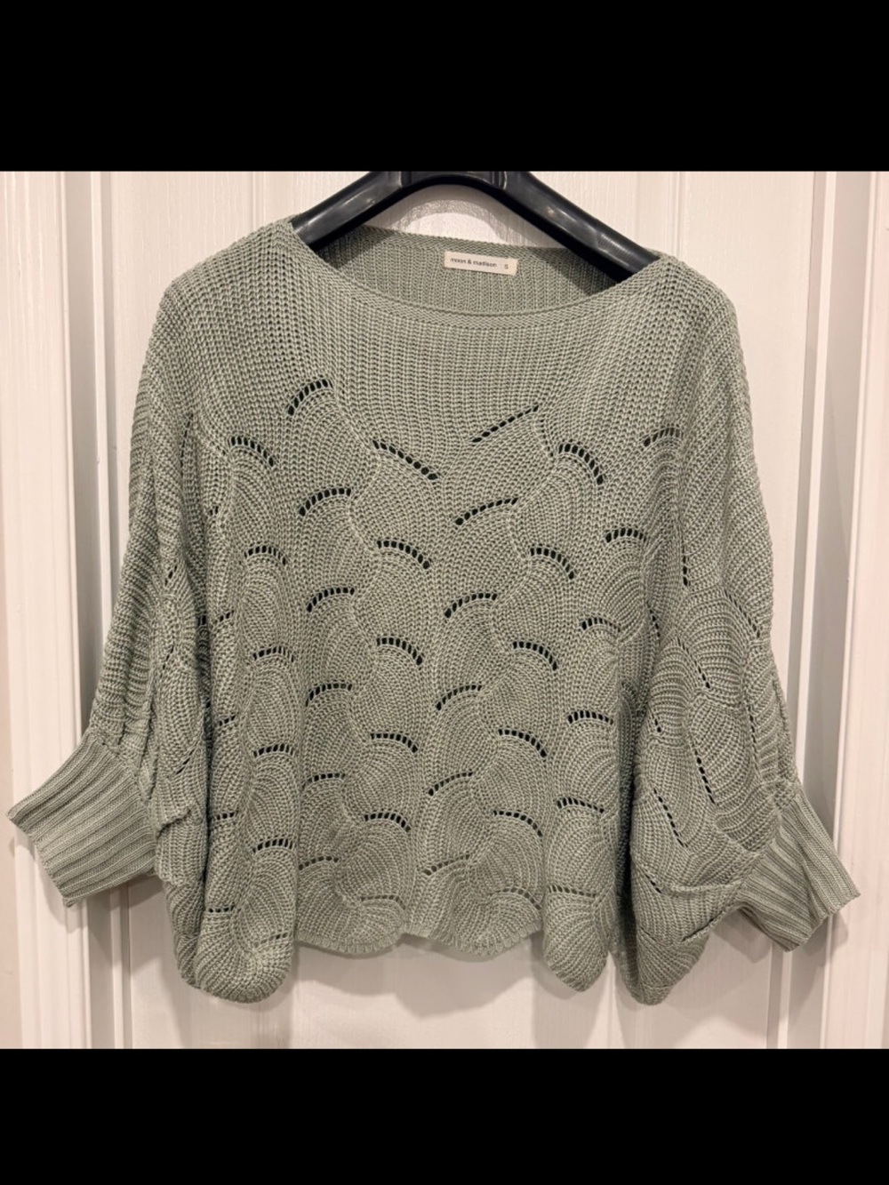 moon & madison Sage Open-Knit Scoop Neck Sweater